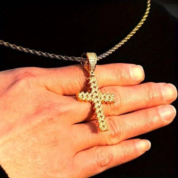 20" Womens 2ct Diamond 14K Gold Rope Chain Cross Necklace 14 K Silver Jewelry - Picture 3 of 9